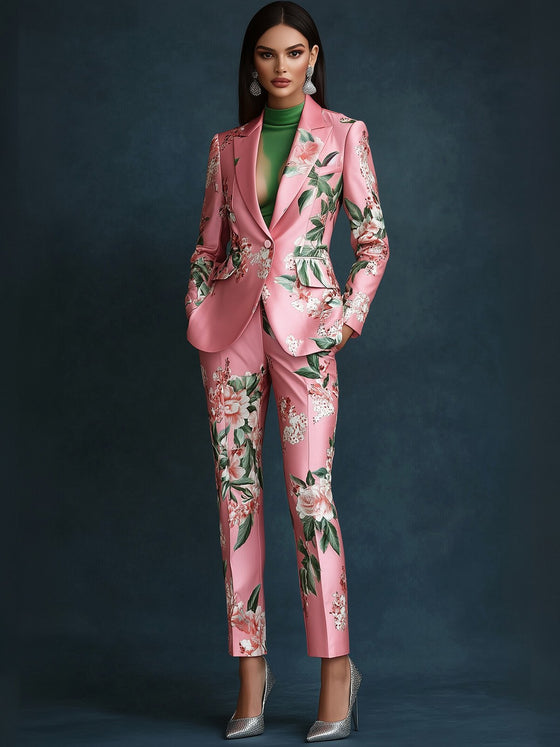ă24-hour shippingăClassic Satin Print Blazer and Pants Set