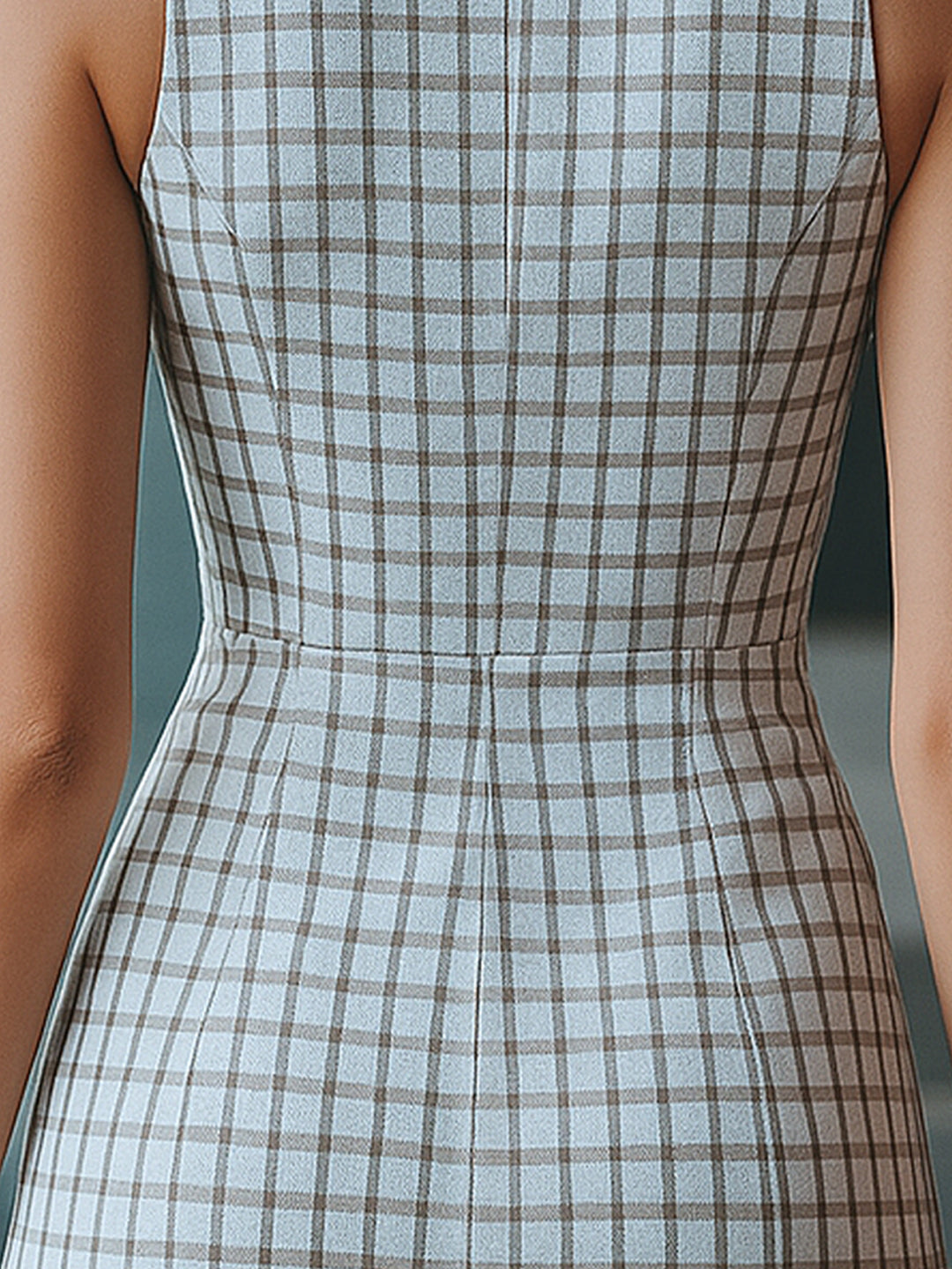 Suit Collar Plaid Slim Mini Dress