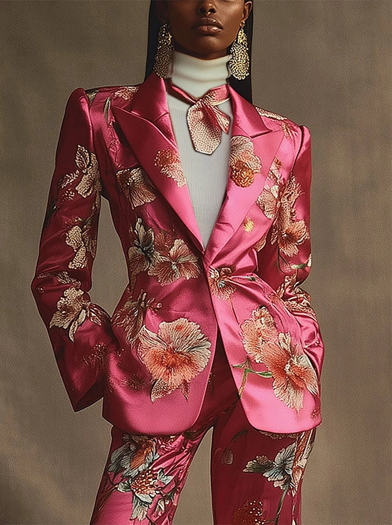 【24-hour shipping】Luxurious Floral Satin Suit - Blazer