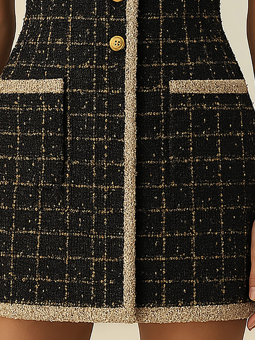Plaid Mini Dress In Black And Gold