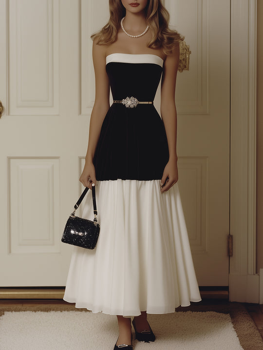Contrast Color Stitching Banquet Slim Dress
