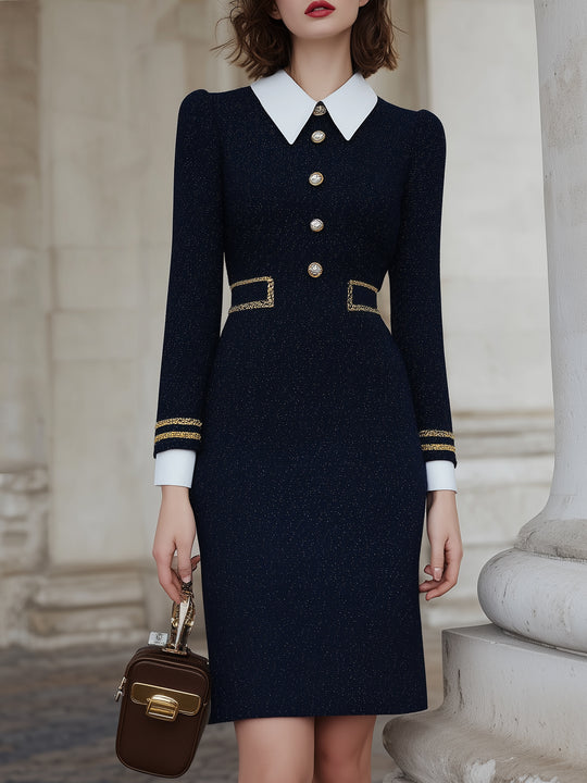Navy Blue Chanel Style Straight Dress
