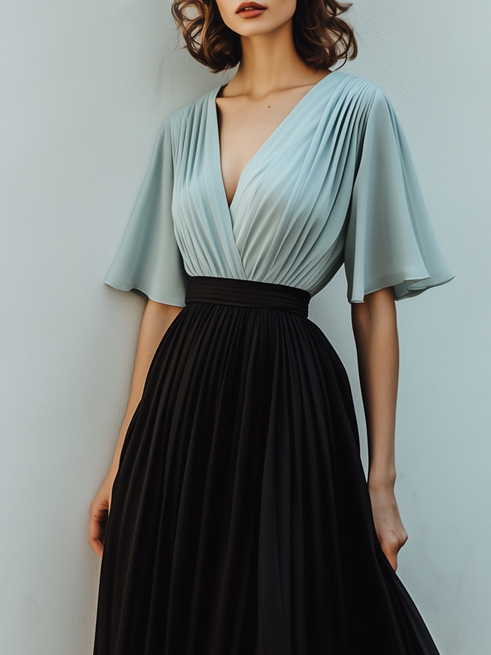 High Waist Contrasting Color Long Dress