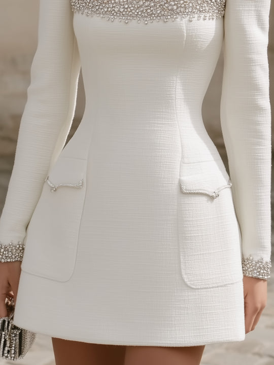 Square Neck Rhinestone Dress