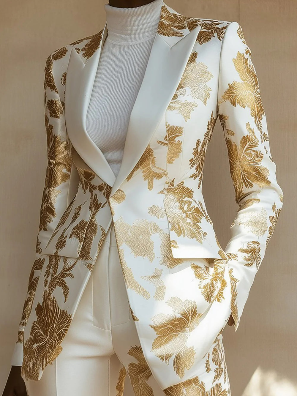 【24-hour shipping】Glamorous Satin Blazer with Exquisite Print Design