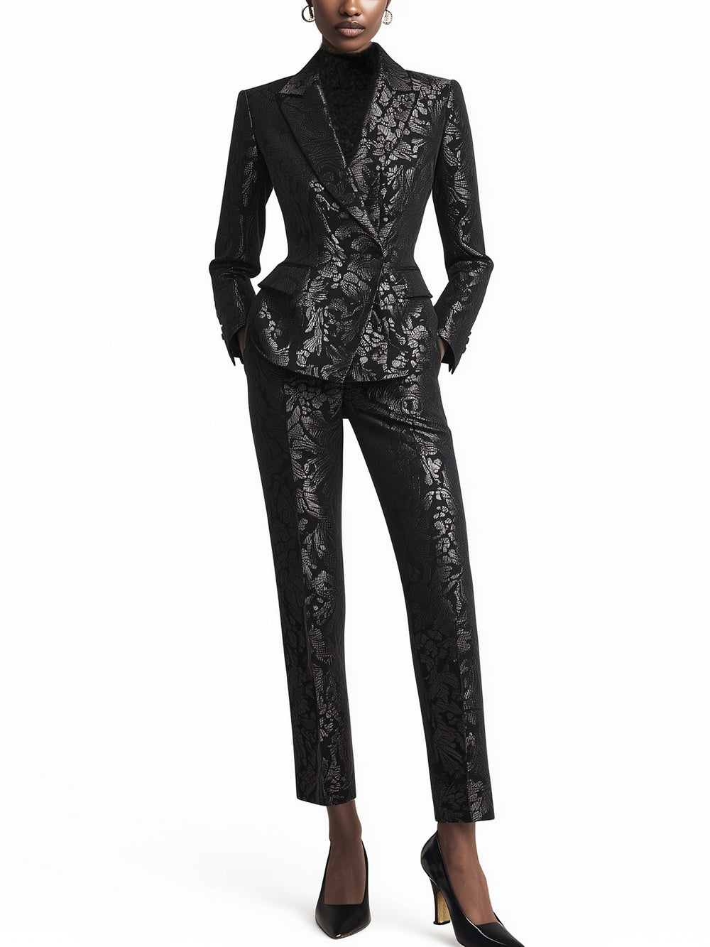 Elegant Black Lace Print Suit