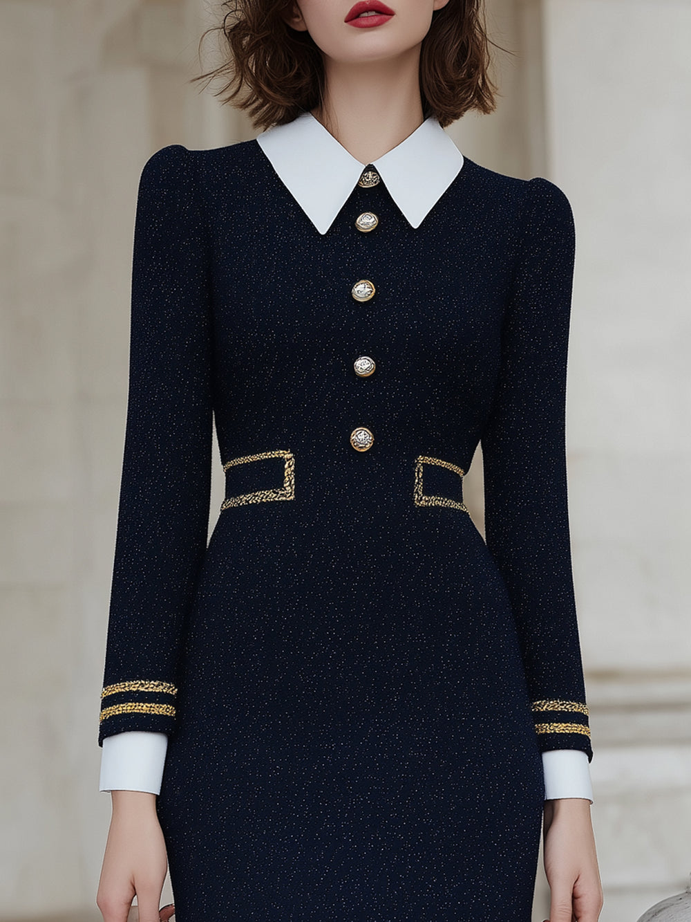 Navy Blue Chanel Style Straight Dress
