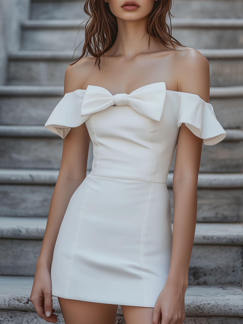 Off-shoulder Bow White Dress