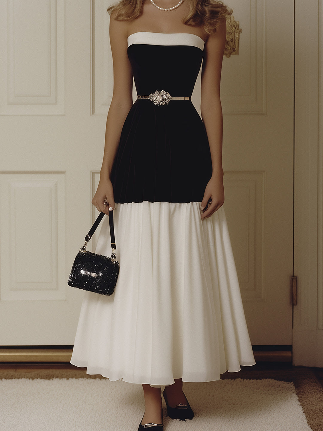 Contrast Color Stitching Banquet Slim Dress