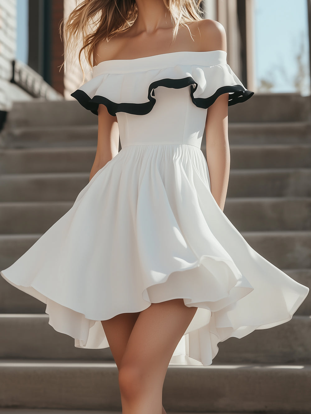 Contrast Ruffle Flowy Dress