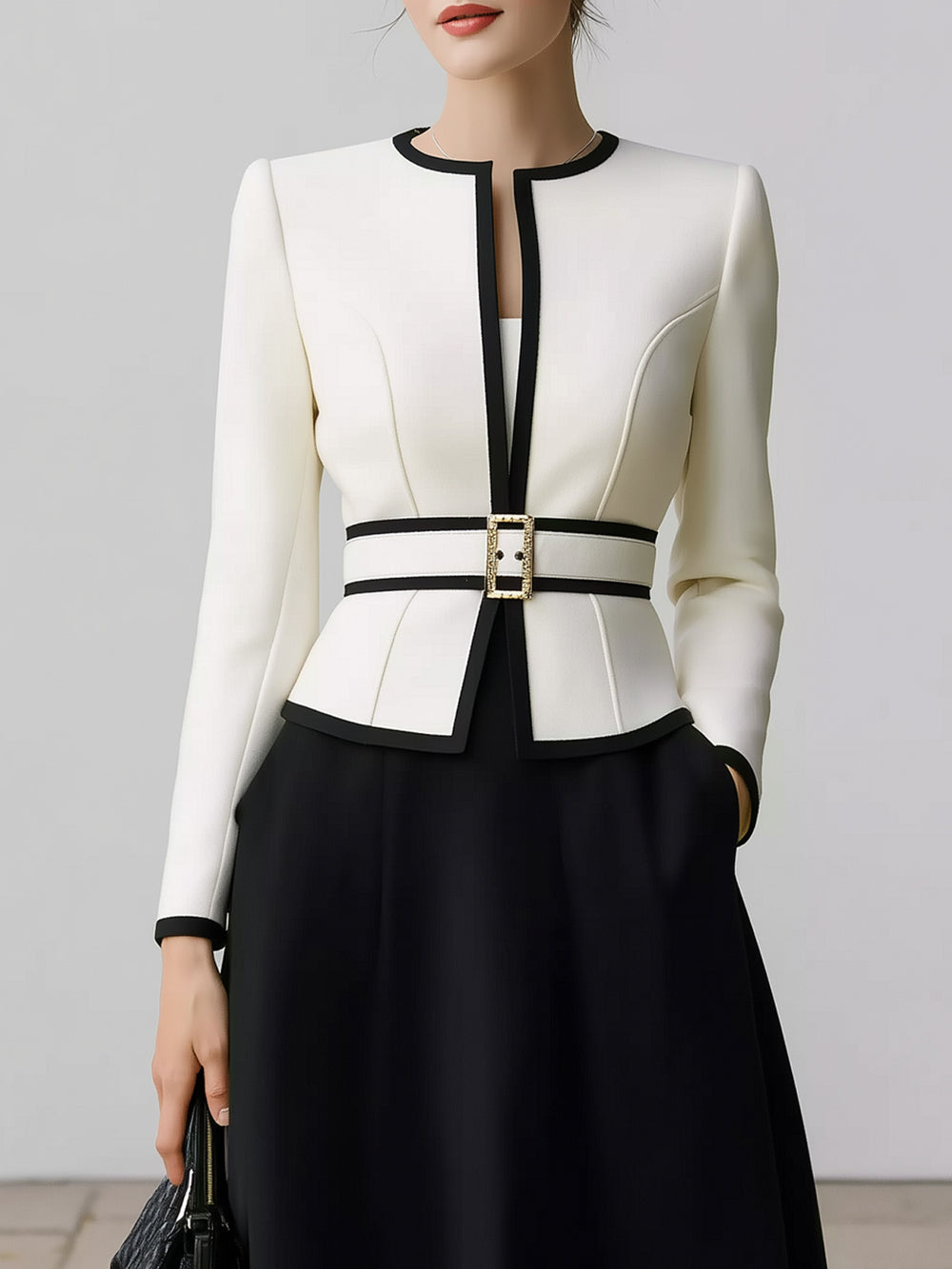 Contrast White Outwear + Black Skirt Set-up