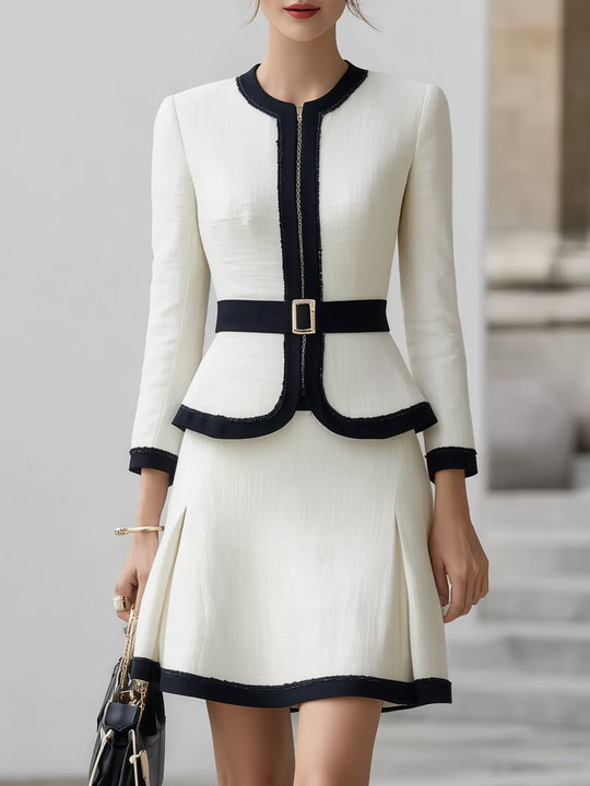 Zipper Design outwear + Pleated Skirt Set-up