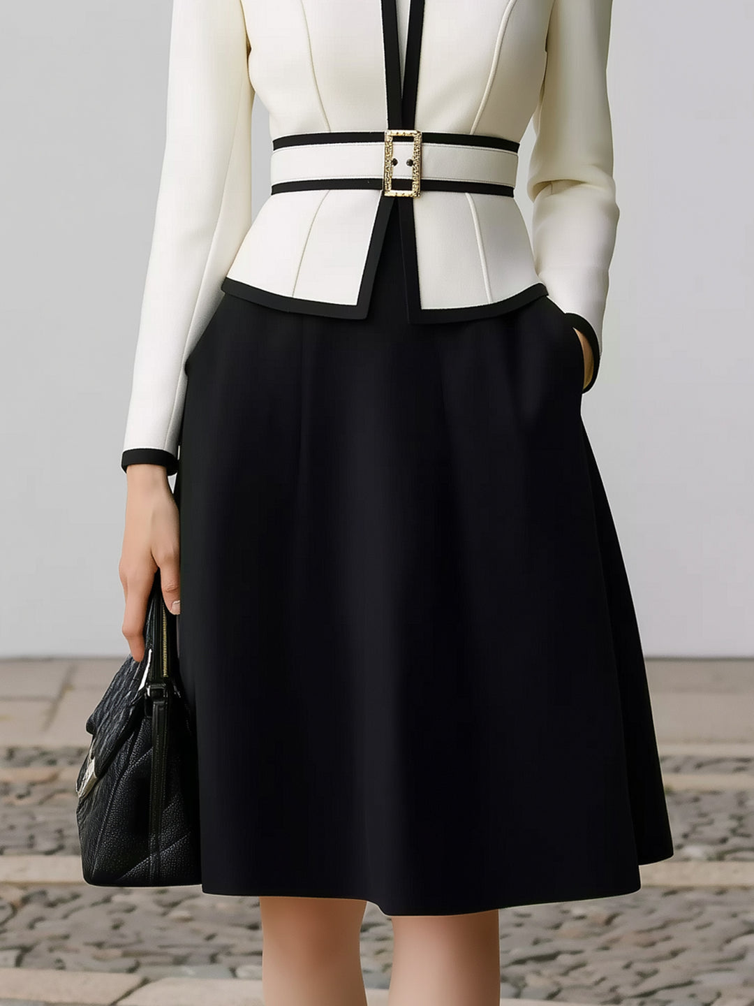Contrast White Outwear + Black Skirt Set-up