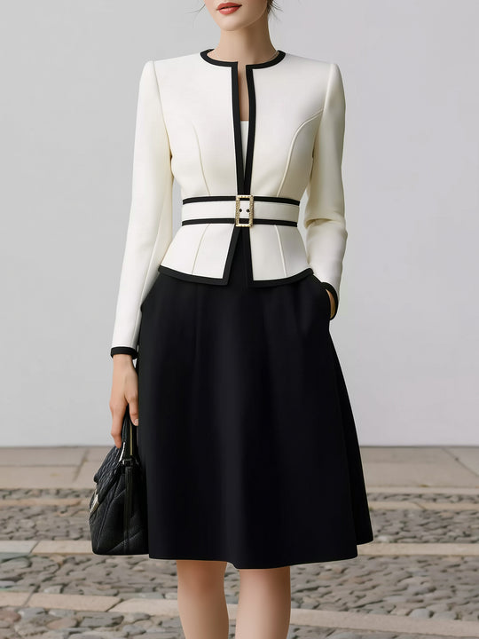 Contrast White Outwear + Black Skirt Set-up