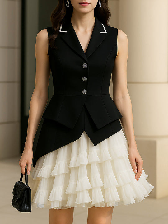 Layered Mini Dress In Black And White