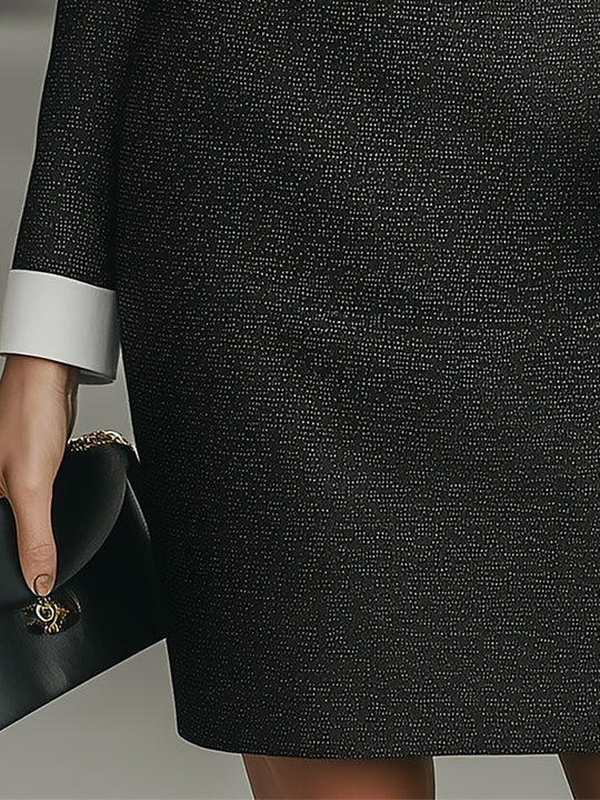 Grey And Black Midi Dress With White Collar Cuffs