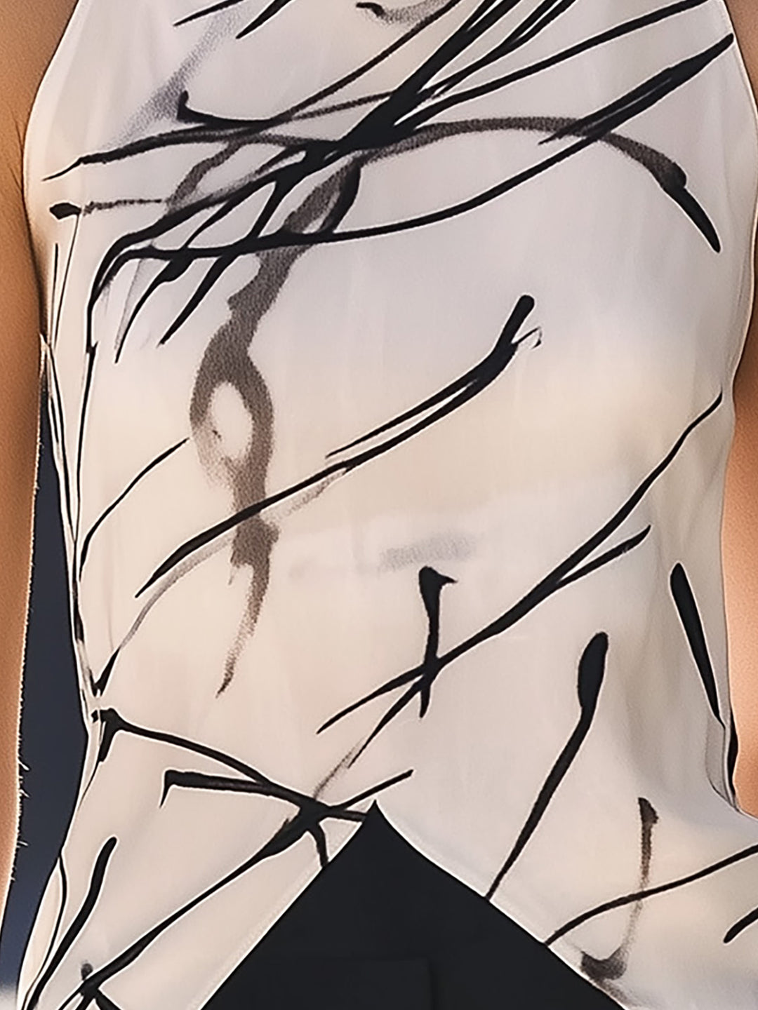 Elegant Cream Silk Chiffon Top With Abstract Print