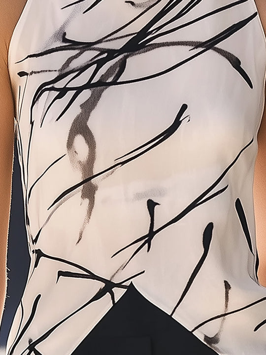 Elegant Cream Silk Chiffon Top With Abstract Print