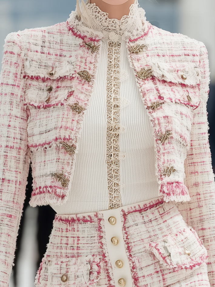 Chanel-inspired Tweed Set With Lace Paneling