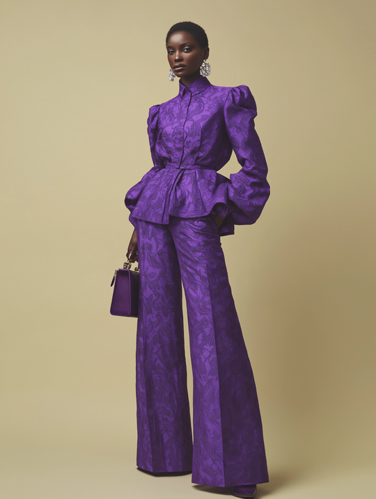 Dark purple puff sleeve elegant suit