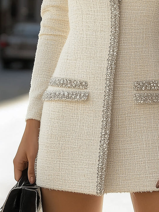 Cream Mini Dress With Silver Piping