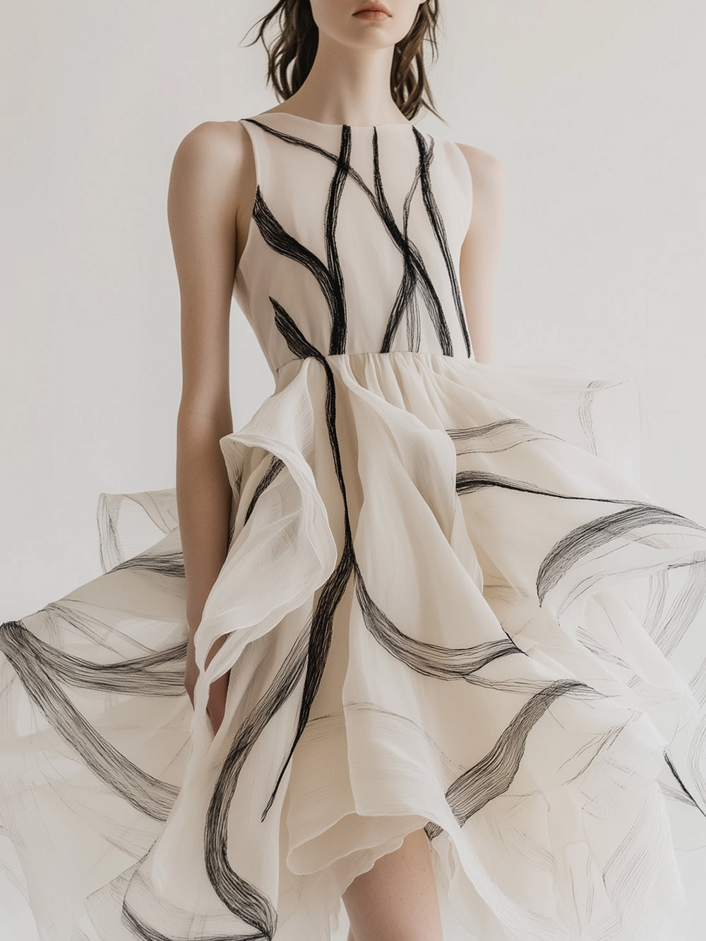 Line Art Irregular Organza Dress