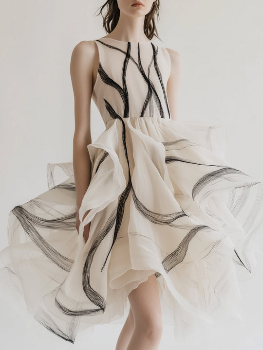 Line Art Irregular Organza Dress