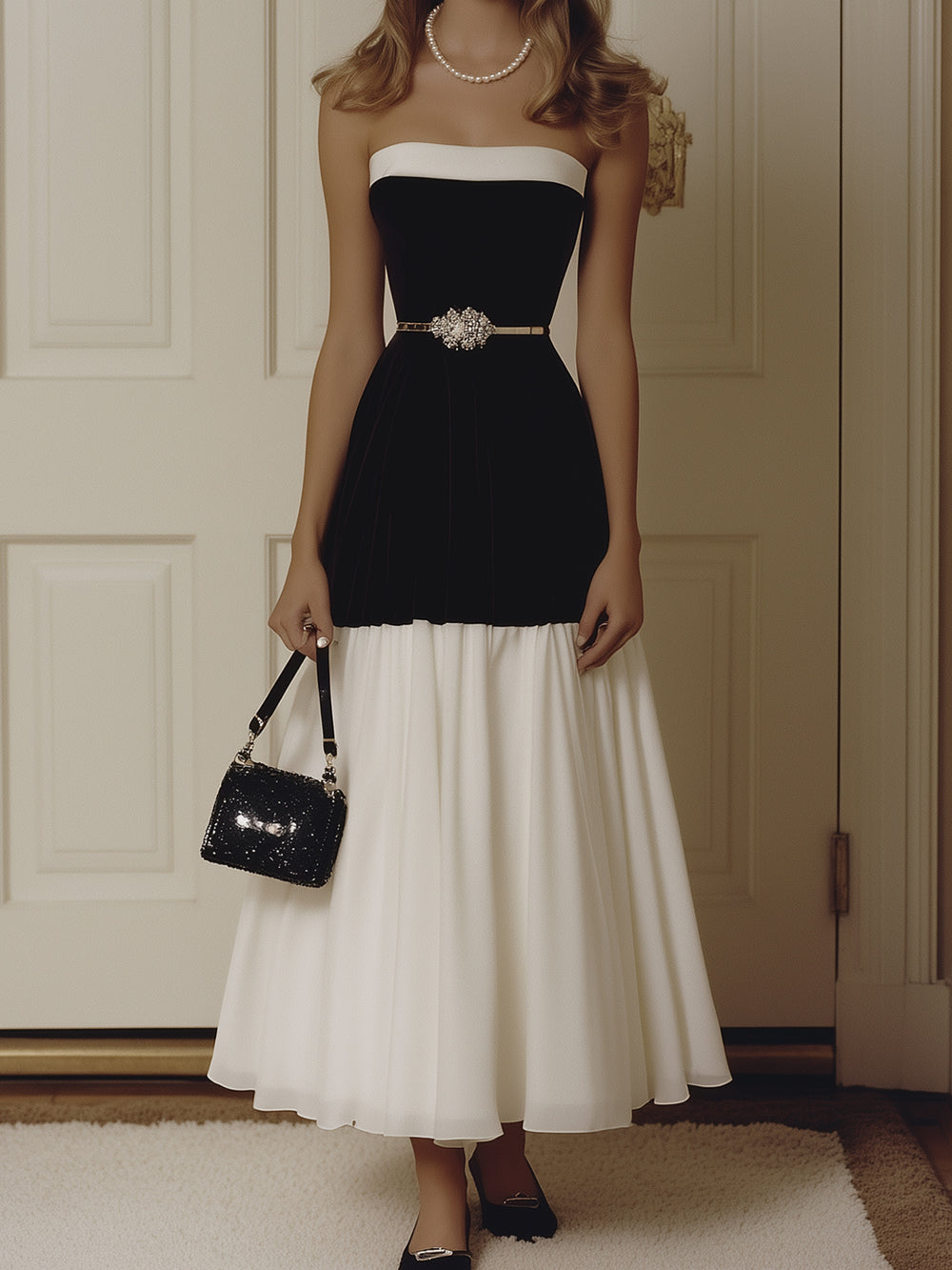Contrast Color Stitching Banquet Slim Dress