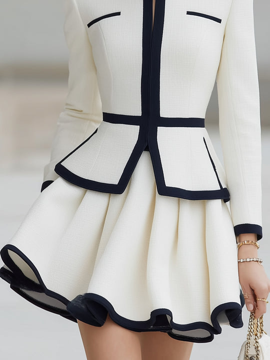 Contrast Color Pleated black velvet Chanel Style Temperament Dress