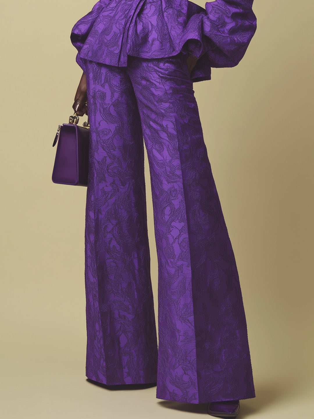 Dark purple puff sleeve elegant suit