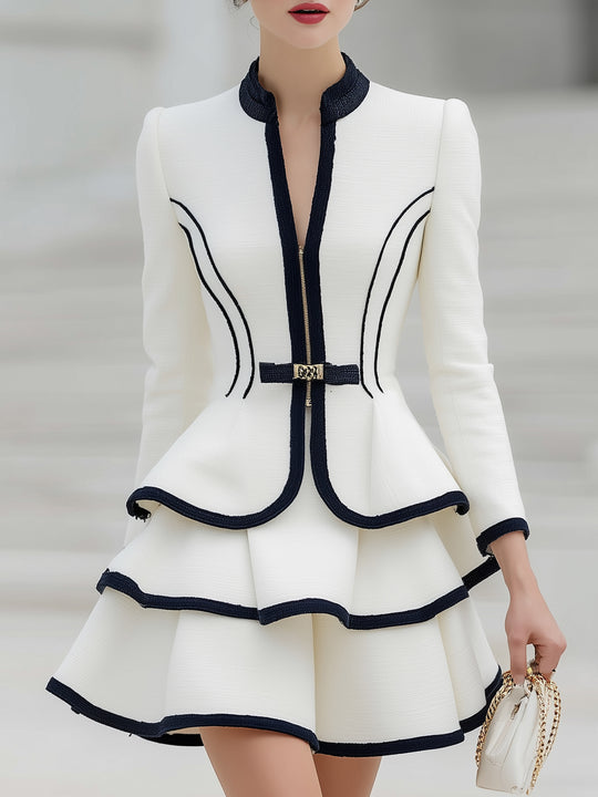 Embroidered Pleated Elegant Contrast Color Black Velvet Dress