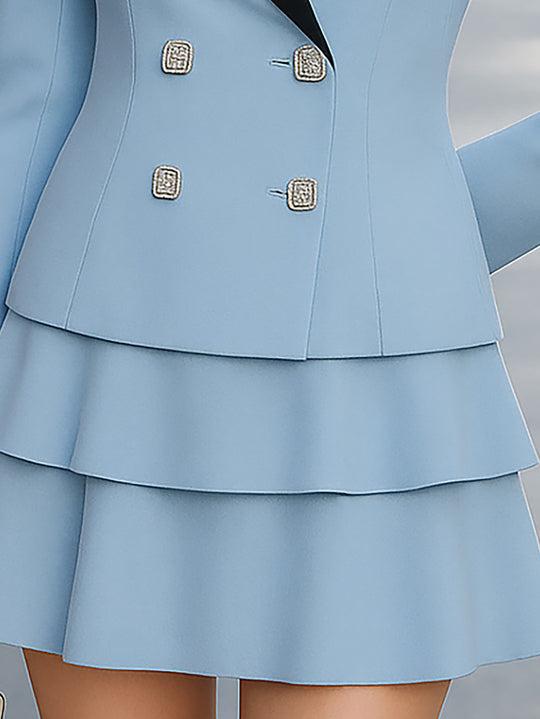 Blue And Black Color Block Cake Mini Dress