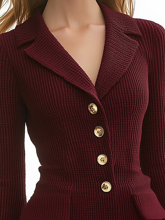 Burgundy Knit Mini Dress With Pleated Hem