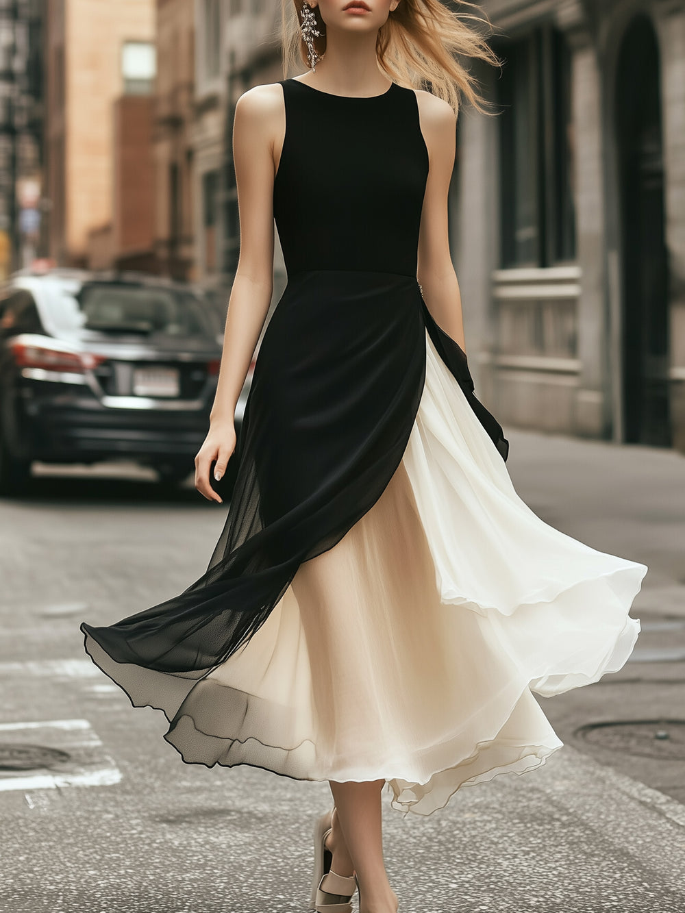 Slit Stitching Fake Two Piece Dress