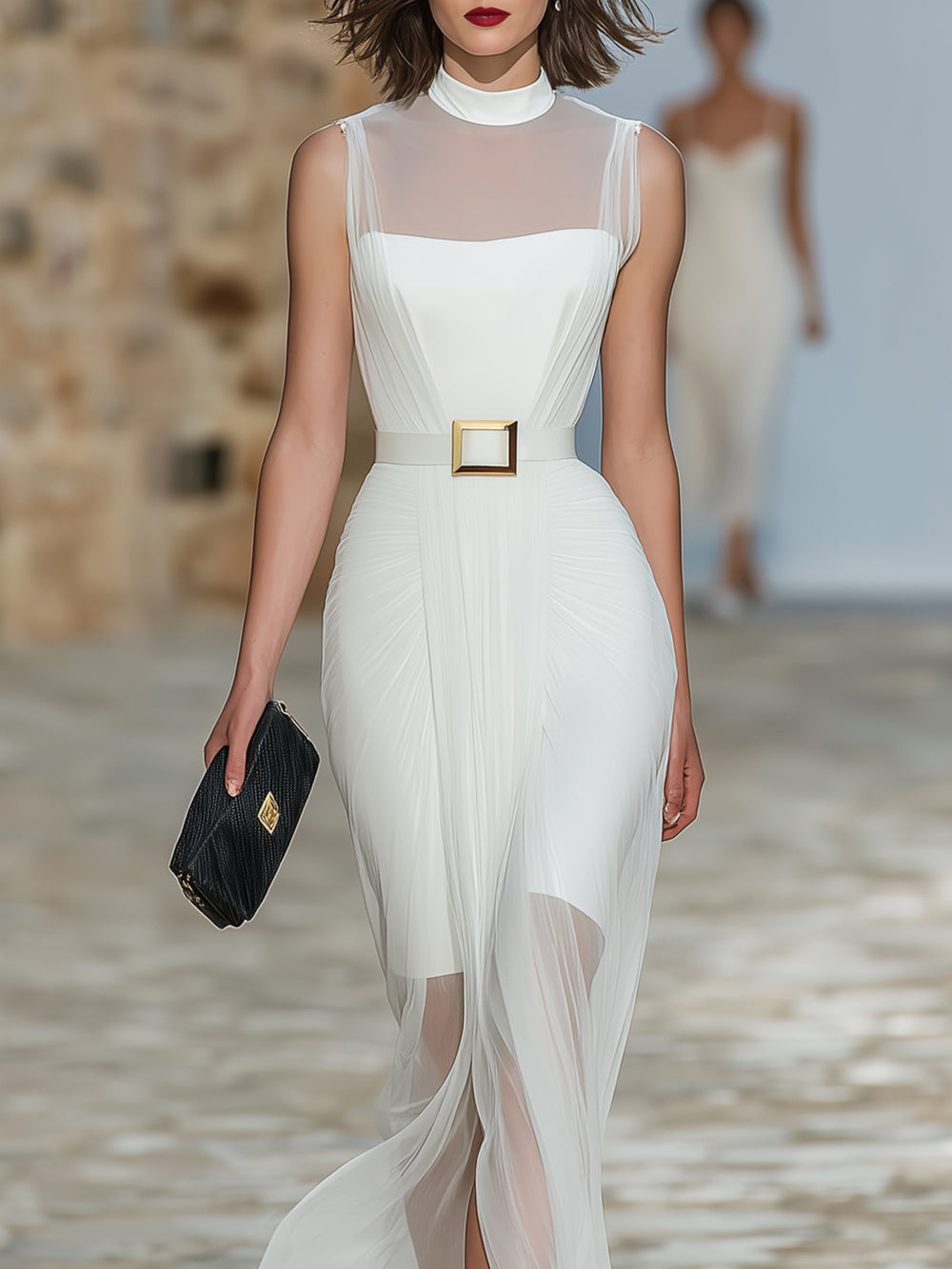 Satin Stitching Mesh Dress