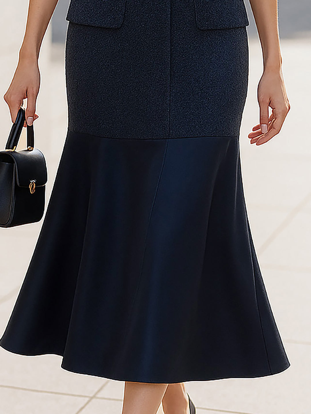 Stylish Navy Puff Sleeve Midi Dress