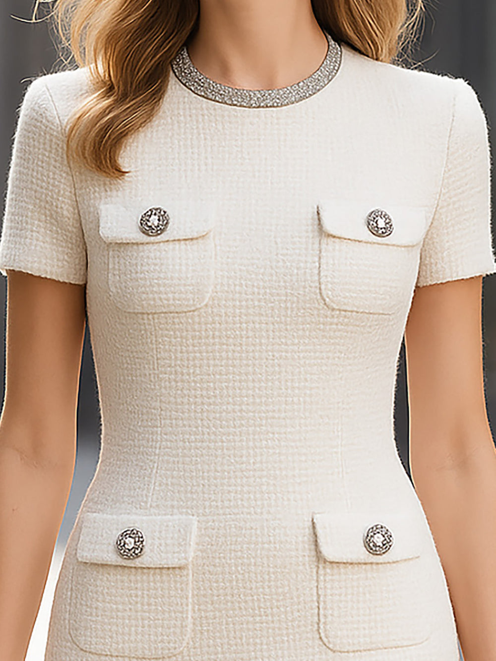 Elegant White Textured Midi Dress