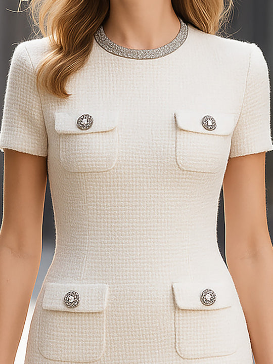 Elegant White Textured Midi Dress