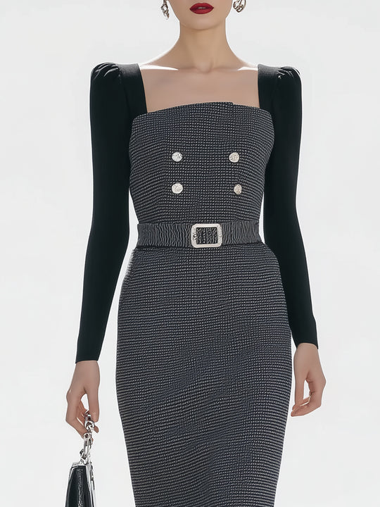 Plaid Patchwork Elegant Dress