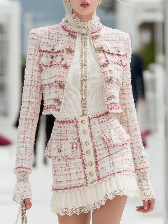 Chanel-inspired Tweed Set With Lace Paneling