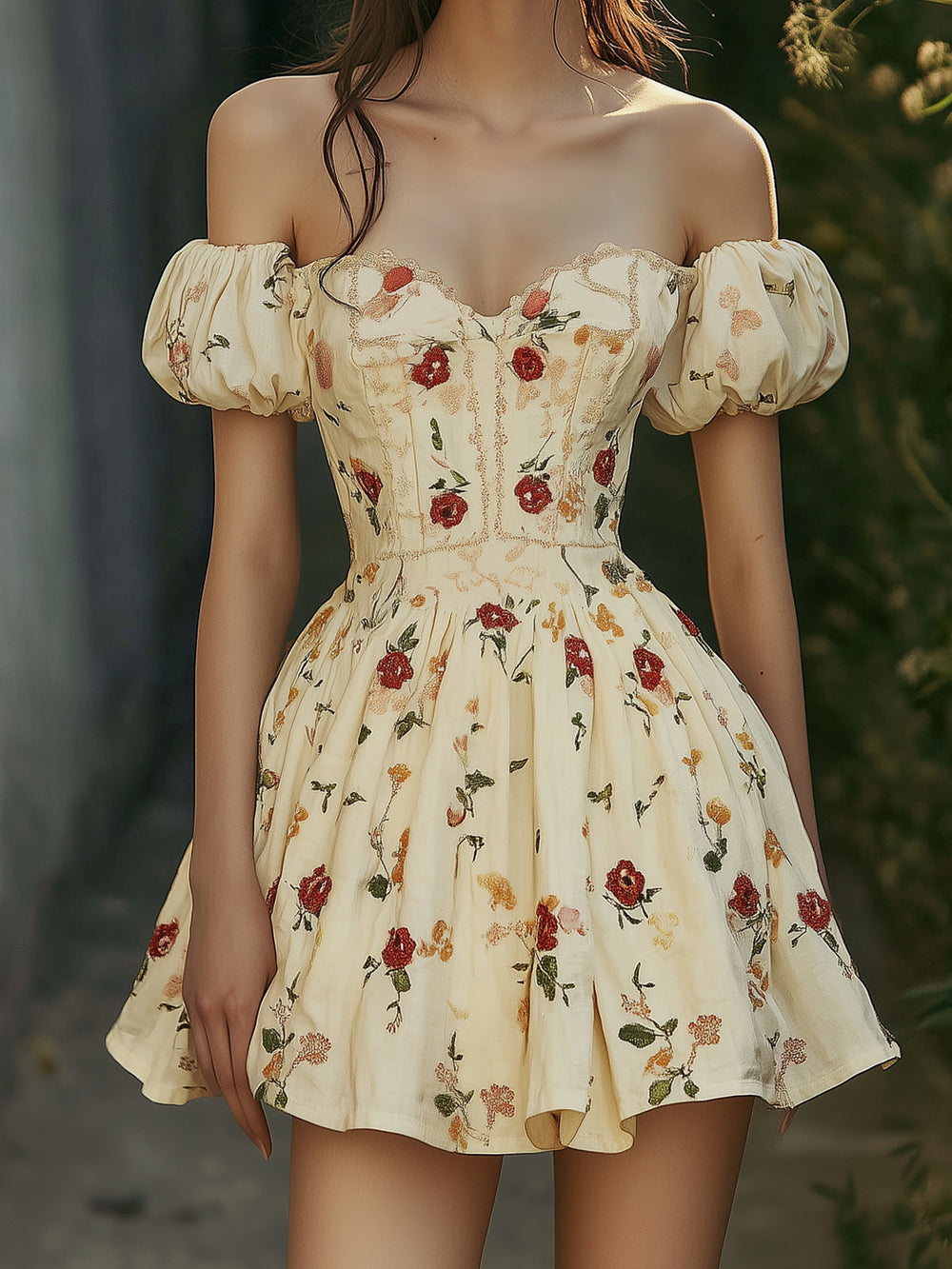 V-neck Puff Sleeve Summer Dress