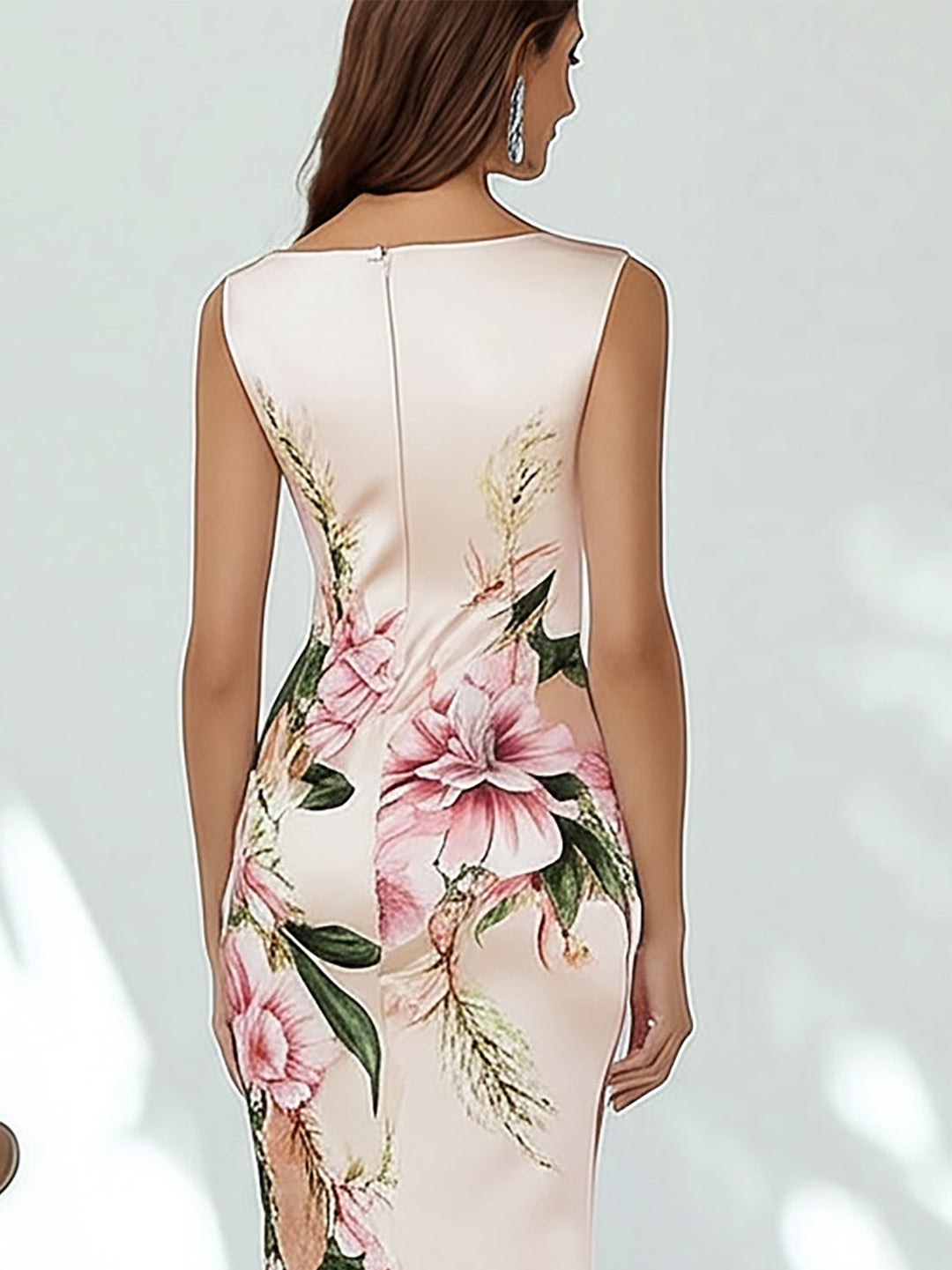 Glamorous Pink Satin Floral Patterned Bodycon Dress