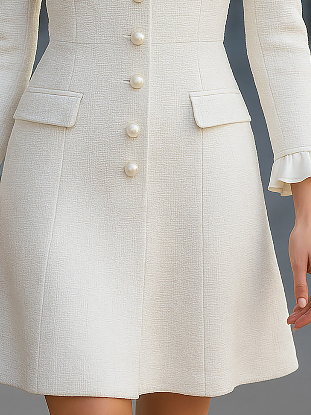 White Bow - Adorned Dress With Cuff Frills