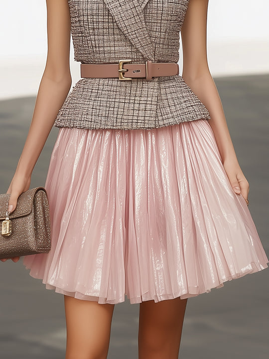Tweed Chiffon Contrast Color Dress