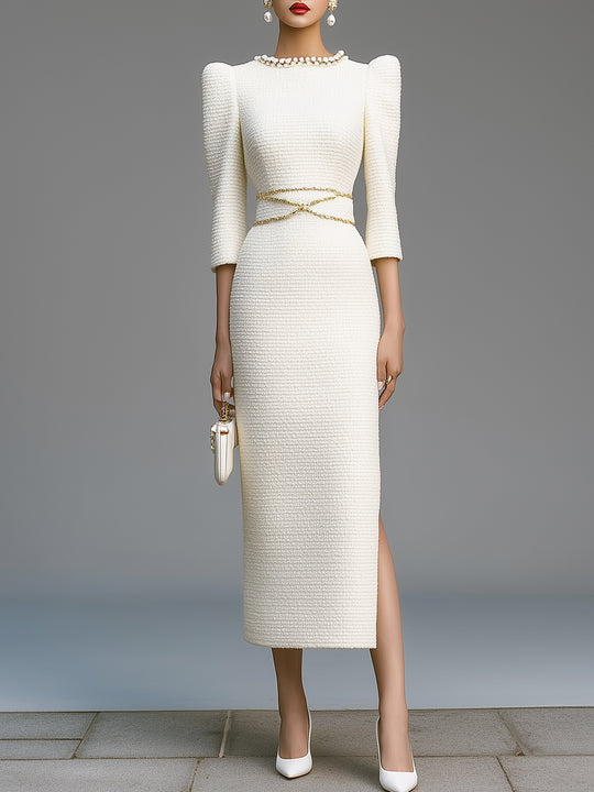Off-White Tweed Slim Slit Dress