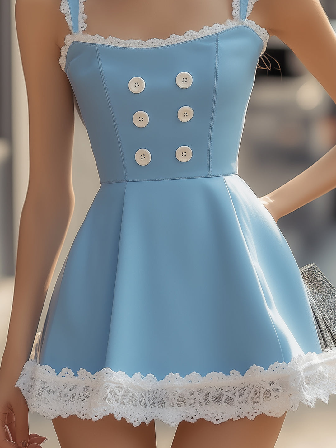 Lace Trim A-line Short Dress