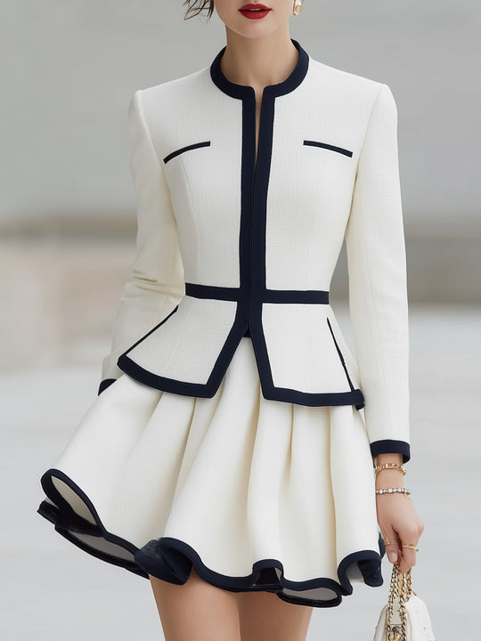 Contrast Color Pleated black velvet Chanel Style Temperament Dress