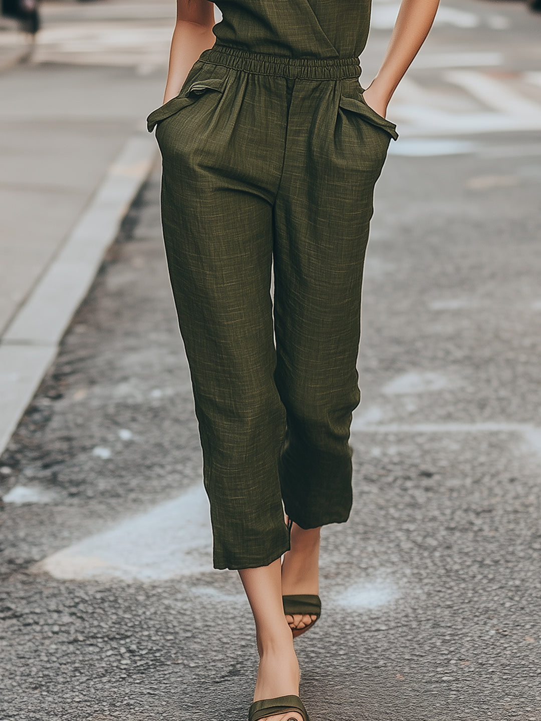 Ruffled Sleeves Linen Casual Jumpsuit