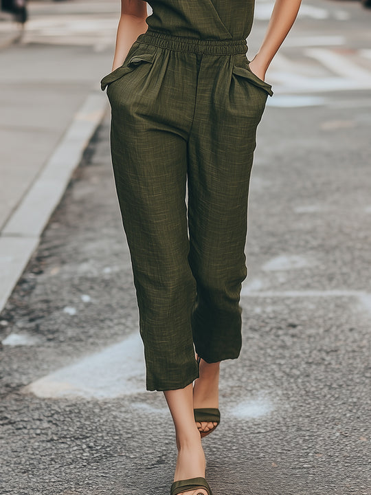 Ruffled Sleeves Linen Casual Jumpsuit
