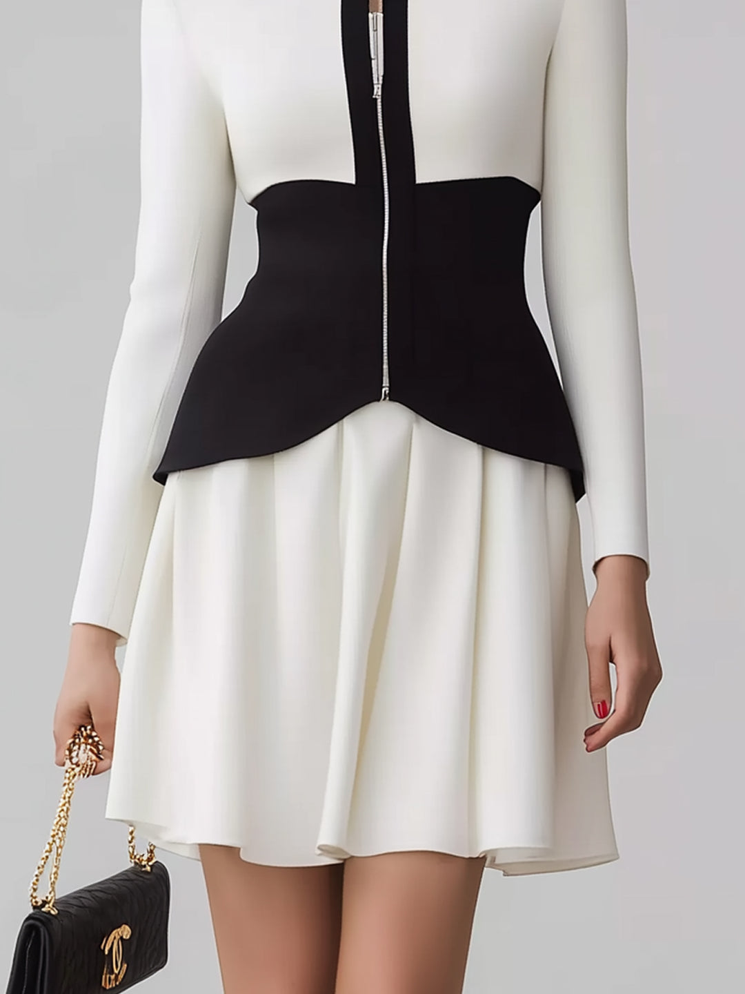 Irregular Waist Zipper Dress